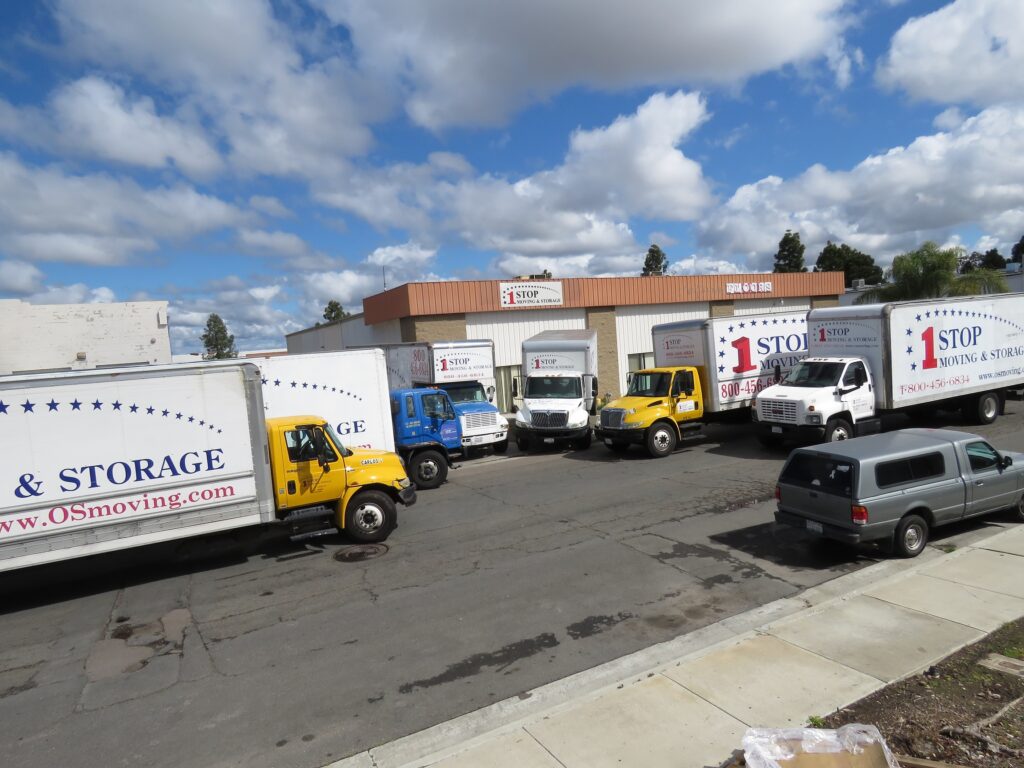 Storage and moving trucks at company headquarters