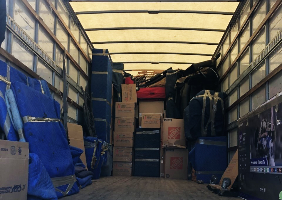 Moving truck packed and ready for storage
