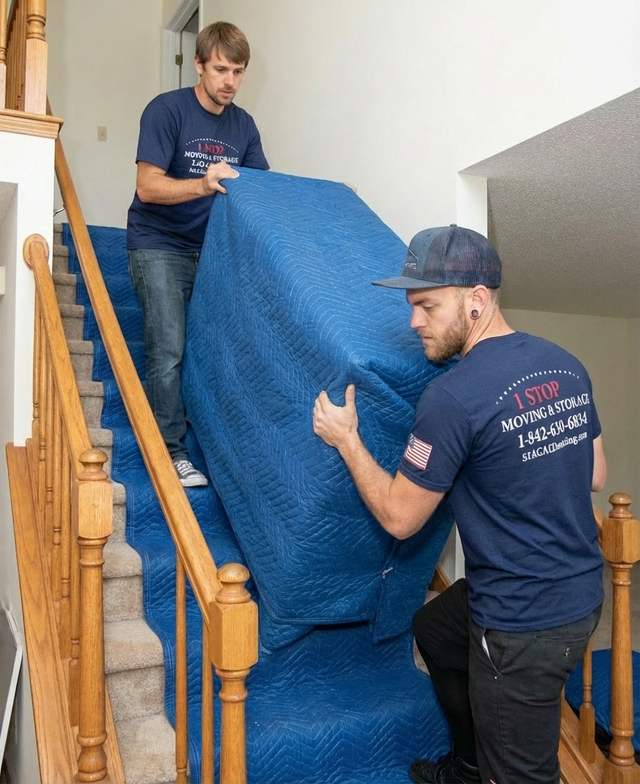 Safe stair handling using runners and spotters